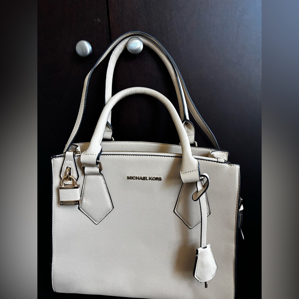 Michael Kors Cream Satchel with Gold Details